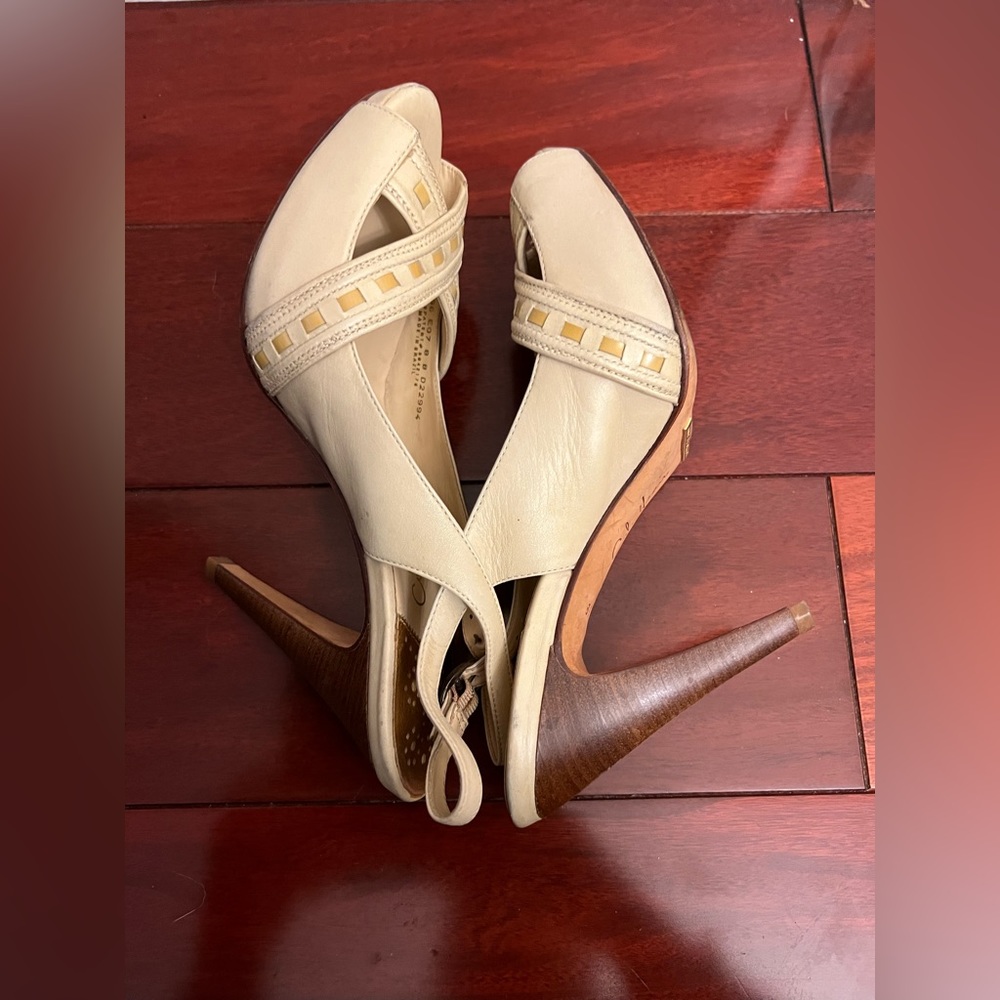 Cole Haan Beige Leather Peep Toe Adjustable Strap Slingbacks NikeAir Sz 8B